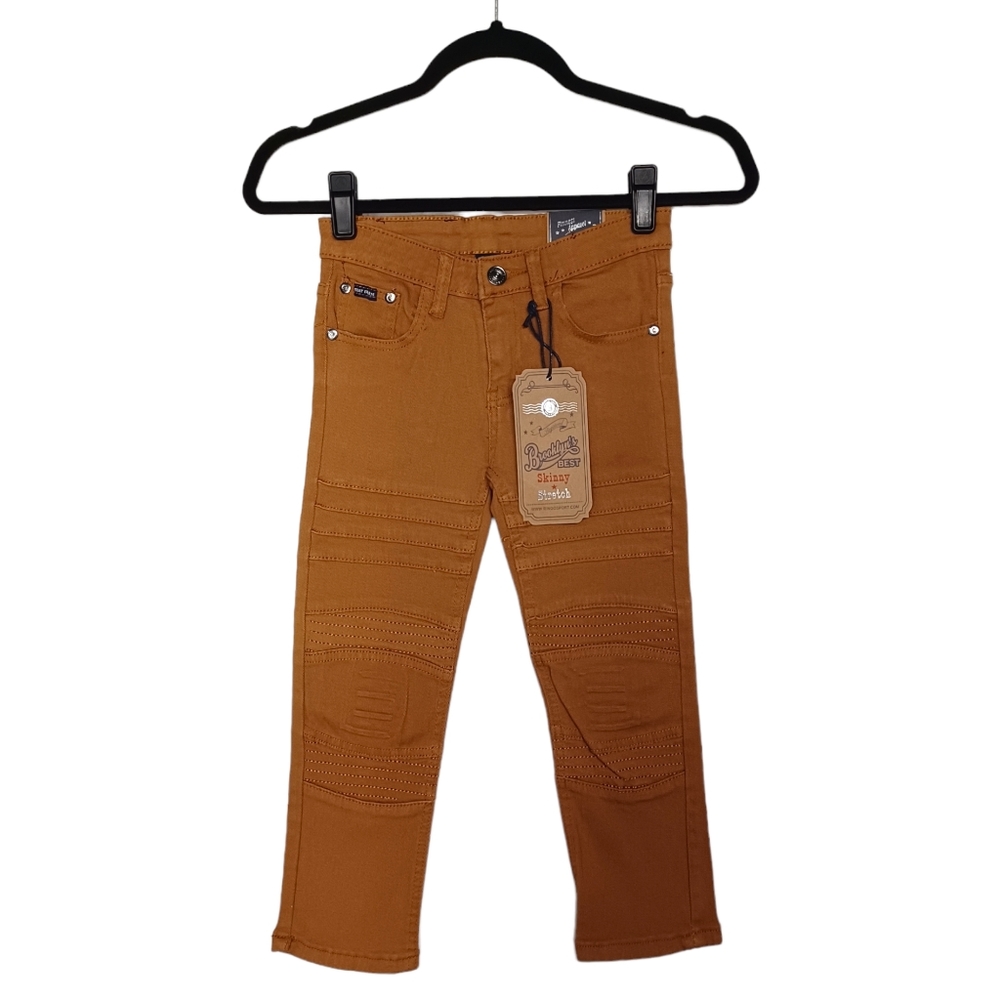 BROOKLYN'S BEST Tobacco Brown Moto Skinny Stretch Boy's Pants 6 NWT
